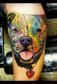 狗头像奇特的彩色纹身图案
