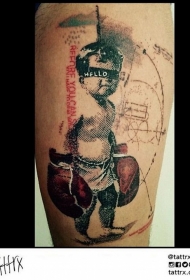 腿部彩色的小男孩拳击手纹身图案