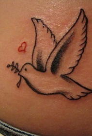 腹部彩色白鸽象征心与爱的纹身