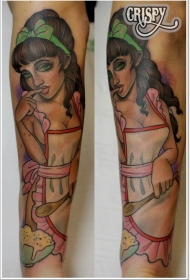 手臂彩色甜美性感的女孩纹身图案