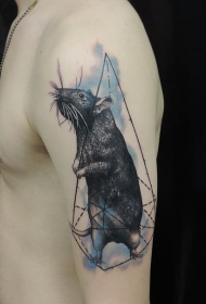 手臂彩色老鼠与几何纹身图案