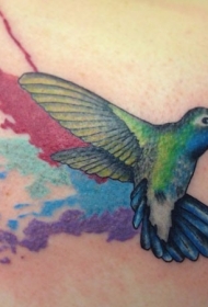 丰富多彩的泼墨水彩蜂鸟纹身图案
