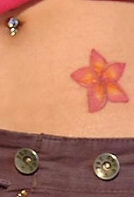 腹部彩色小清新花朵纹身图案