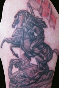 肩部棕色武士骑马纹身图案
