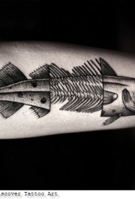 手臂灰色骨骼元素鱼纹身图案