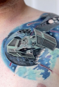 肩部星球大战主题帝国船纹身图案