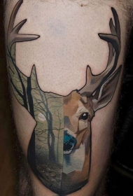 old school鹿与黑暗森林结合纹身图案