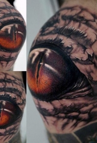 膝盖现实主义风格彩色鳄鱼眼纹身图案