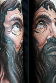 手臂彩色宗教男子肖像纹身图案