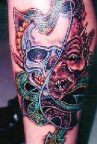 恶魔骷髅蛇彩色纹身图案