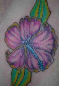 女性肩部彩色木槿花纹身图案