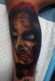 恐怖电影风格僵尸女纹身图案