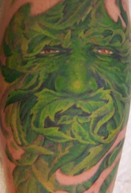 腿部彩色绿怪物纹身图案