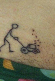 腿部简约人物割草机的纹身图案