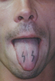 舌头上闪电线条纹身图案