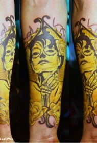 手臂墨西哥传统风格的彩色妇女花纹身