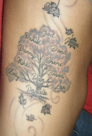 侧肋部家庭族谱树纹身图案