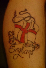 腿部彩色英国国旗色纹身图案