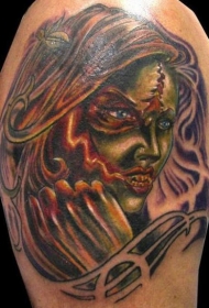 女性僵尸彩色肖像纹身图案