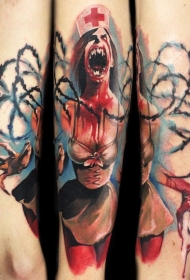 恐怖风格吸血鬼护士 纹身图案