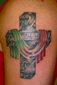 石头十字架与意大利旗纹身图案