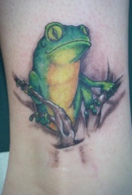腿部超级逼真的绿色青蛙纹身图案
