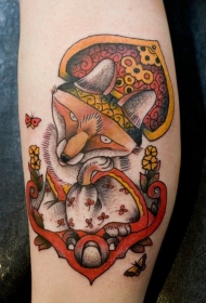 腿部俄罗斯风格的彩色狐狸纹身图案