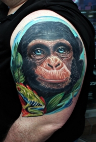 大臂大自然黑猩猩彩色肩纹身图案