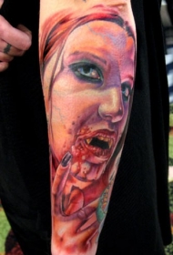 彩色恐怖少女吸血鬼纹身图案