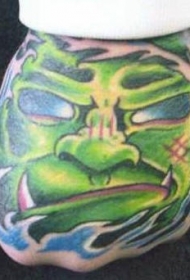 手部彩色怪物脸的纹身图案