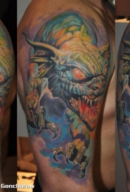 手臂彩色幻想怪物龙纹身图案