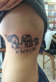 侧肋大象家族和字母纹身图案