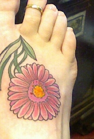 女性脚背彩色花朵纹身图片