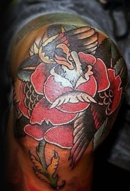 new school膝盖彩色玫瑰与鹰纹身图案