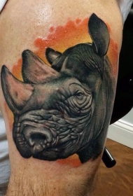肩部彩色逼真的大犀牛头纹身图片