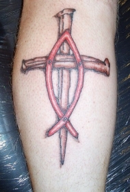 十字架和红色丝带纹身图案