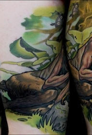 腿部彩色男人与青蛙纹身图案