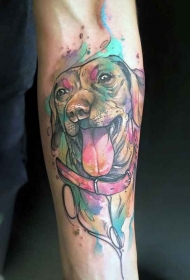 手臂水彩风格滑稽狗肖像纹身图案