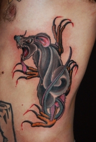 侧肋愤怒的彩色老鼠纹身图案