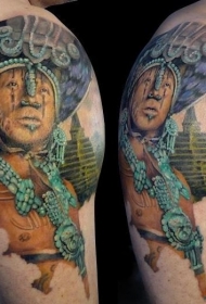 大臂阿兹特克人与首饰纹身图案