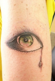 手臂哭泣的绿眼睛纹身图案