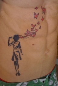 腹部彩色女孩自杀纹身图案