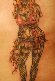 手臂彩色性感僵尸女孩纹身图片