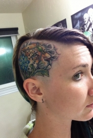 女性头部豹头与珠宝纹身图案