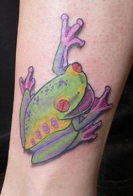 腿部彩色微笑的迷幻青蛙纹身图片