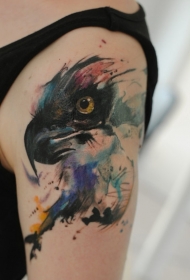 大臂水彩风格的彩色鹰头纹身图案