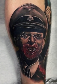 手臂彩色逼真的纳粹僵尸肖像纹身图案
