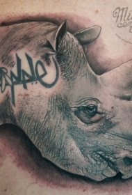 写实犀牛头像英文纹身图案