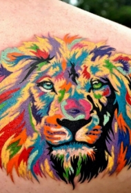 肩部可爱的彩色狮子头纹身图片
