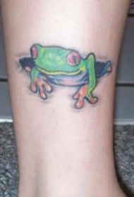 腿部彩色卡通青蛙纹身图案